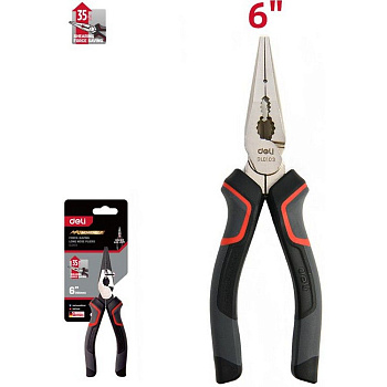 Удлиненные плоскогубцы Deli DL0103 160мм, Cr-V, эксцентриковый шарнир, антикоррозийное покрытие, тре